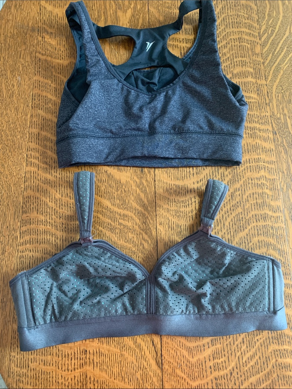 Active USA Charcoal Gray Racerback Sports Bra & Perforated Wireless Bra